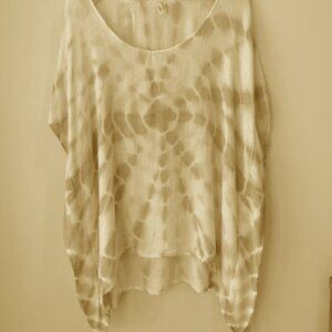 ELAN Kimono Cream Tie Dye Spiral Oversized Lightweight Knit Poncho Cover Up OS